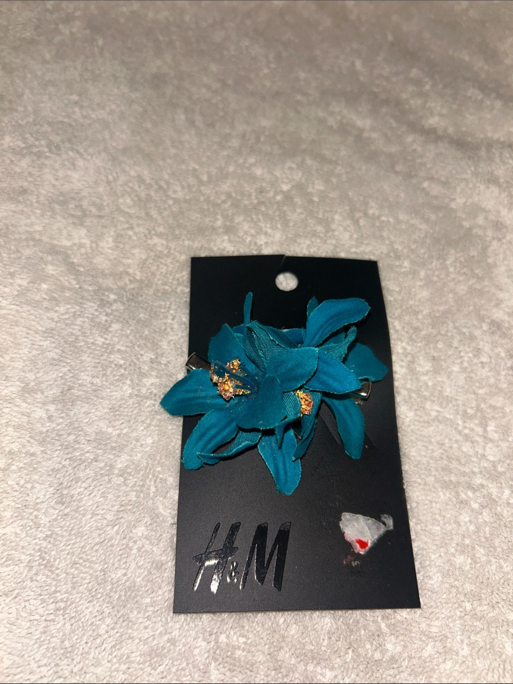 H&M Teal Fabric Flower Hair Clip with Gold Center